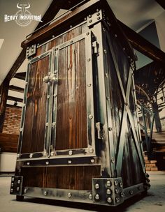 a large metal box sitting inside of a building