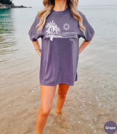 Tropical Palm Tree Comfort Colors Summer Beach Vacation Shirt,palm Trees Graphic Tshirt, Palm Tree Shirt, Aesthetic Shirt,oversized Coverup - Etsy Blue Beach T-shirt With Front Print, Summer Cotton T-shirt With Palm Tree Print, Summer Short Sleeve T-shirt For Warm Weather, Casual Short Sleeve T-shirt For Summer, Tropical Graphic Print T-shirt For Beach, Spring Palm Tree Print Short Sleeve T-shirt, Trendy Summer Tops With Palm Tree Print, Relaxed Fit Palm Tree Print T-shirt, Summer Vacation Tops With Palm Tree Print