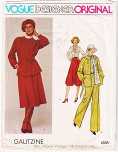 a woman's coat and pants sewing pattern, with the image of a woman in red