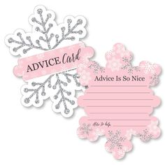 a pink and silver snowflake themed advice card with the words advice is so nice