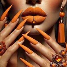 Elevate your decor with this stunning art print that captures the essence of modern glamour. Featuring bold matte orange lips paired with elegantly long nails and complemented by exquisite jewelry, this piece is a celebration of fashion and beauty. Ideal for salons, boutiques, or any space that appreciates bold and stylish aesthetics. Key Features: Available for Personal and Commercial use High-Resolution Quality: Ensure crisp, clear prints on any medium, from wall art to merchandise. The design Nails Poster Ideas, Orange And Maroon Nails, Deep Orange Nails, Dark Orange Nails Fall, Matte Orange Nail, Orange Nails For Fall, Unique Nails Acrylic, Orange Design Nails, Fall Nails 2024 Trends