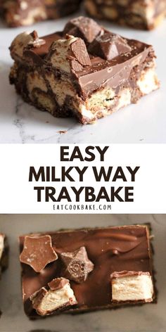 easy milky way tray bake with chocolate and marshmallows