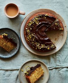 two plates with slices of cake on them