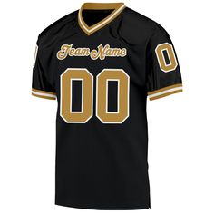 a football jersey with the name team name on it and number 0 written in gold