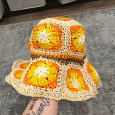 Patterned Beach Hat. Brand New With Tags. Steve Madden Adjustable Bucket Hat For Vacation, Orange Adjustable Summer Hat, Adjustable Orange Summer Hat, Adjustable Summer Sun Hat In Orange, Adjustable Orange Summer Sun Hat, Adjustable Orange Sun Hat For Summer, Summer Orange Adjustable Sun Hat, Orange Short Brim Sun Hat For Vacation, Orange Brimmed Sun Hat For Vacation