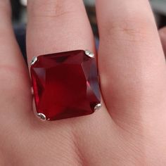 Ruby Ring/ Solid Sterling Silver/ 20ct Big Huge Square Cut | Etsy Art Deco Revival, Sterling Silver Filigree, Filigree Ring, Ruby Gemstone, Square Cut, Engraved Items, Silver Filigree, Ruby Ring, Ring Sterling Silver