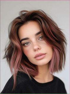 Cool Winter Hair Color Ideas, Color Tips Hair, Katie Maloney Hair, Pink Balayage Brunette, Fashion Hair Color Ideas, Short Hair Pink, New Hair Color Ideas, Bangs Inspiration, Dusty Rose Hair