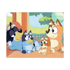 a group of cartoon cats sitting on top of a wooden floor next to each other