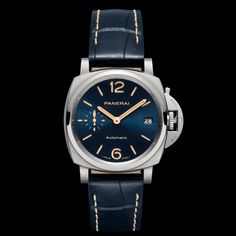 The lines of the Luminor Due are inspired by the Luminor 1950 case, which represents the culmination of the Panerai creations. All the elements originate directly from the history of the brand and they have all been subtly redesigned to emphasise the versatility of a watch which is a synthesis of the sporting spirit and the ability to wear it for more elegant and special occasions. Elegant Blue Chronograph Watch With Analog Display, Designer Watch With Chronometer And Round Dial, Formal Blue Automatic Watches, Blue Automatic Watches For Formal Occasions, Modern Blue Automatic Watch Accessories, Classic Blue Chronograph Watch With Chronometer, Modern Blue Formal Watch Accessories, Classic Blue Automatic Watch Accessories, Timeless Blue Watches For Formal Occasions