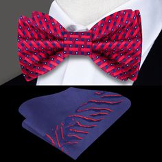 Unleash Your Style with the Red and Blue Geometric Check Silk Bow Tie: A Bold Statement Piece In the world of men's fashion, a bow tie is more than just an accessory—it's a reflection of one's personality and style. Introducing our Red and Blue Geometric Check Silk Bow Tie, a masterpiece that combines boldness with sophistication. With its striking red base adorned with a small geometric check pattern in blue, this bow tie is the perfect accessory to elevate your ensemble and make a stylish stat Red Bow With Butterfly Knot For Party, Red Tie With Decorative Bow For Formal Occasions, Dapper Red Bow Tie For Party, Red Butterfly Knot Bow Tie For Black Tie Events, Red Formal Ties With Decorative Bow, Red Bow Tie As A Gift, Red Suit And Tie Accessories For Party, Adjustable Red Bow Tie Suit Accessories, Adjustable Red Bow With Ties