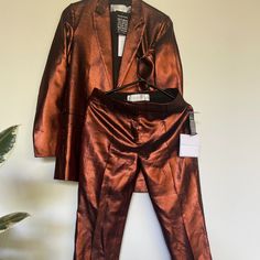 A Gorgeous Victoria Beckham Pant Suit. I Truly Wish This Fit Me, She Is A Stunner. Pants Size Uk 8, Blazer Size Uk 8 Details: * Straight-Leg Fit * Copper Lurex * Mid-Weight, Non-Stretchy Fabric * Pressed Creases * Multi-Pockets * Belt Loops At Waistband * Mid-Rise * Concealed Front Hook, Button & Zip Closure * 56% Acetate, 31% Polyester, 13% Metallic Polyester * Lining: 100% Viscose * Dry Clean * Color: Copper Copper Clothes, Copper Pants, Glitter Pants, Power Suit, Pant Suit, Brown Fashion, Office Wear, Stretchy Fabric, Victoria Beckham