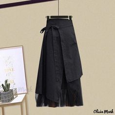 Olivia Mark - Stylish Waist-Enhancing Shirt and Skirt Set Long Skirt Suits, Asymmetric Skirt, Patchwork Skirt, Half Skirt, Lotus Leaf, Elegant Blouses, Knitted Tops, Mesh Skirt, Asymmetrical Skirt