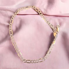 "Id: J108 Size: 10\" Materials: 14k Gold on Silver925 Condition: Great Description: in 14k gold plated sterling silver. 10 inches long, 4.4mm wide. lobster clasp. Color : silver" Anklet Jewelry, Body Jewellery, Gold Plated Sterling Silver, 10 Inch, Silver 925, Lobster Clasp, Anklets, Two Tone, Gold Plate