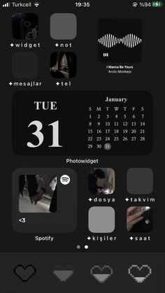 a black and white calendar with different images