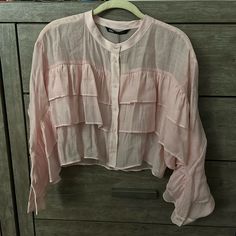 Baby Pink Ruffle Blouse. Button Closure. Smoke Free Home. Zara Blouse, Pink Ruffle, Zara Tops, Baby Pink, Ruffle Blouse, Top Blouse, Blouses, Zara, Womens Tops