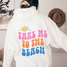 ⛱Take me to the beach double sided Sweatshirt or Hoodie, Trendy Beach Hoodie, Beach Sweatshirt, Beach Hoodie ,Girls Trip Hoodie Unisex Crew Neck Sweatshirt | Gildan 18000 This well-loved Unisex Crew Neck Sweatshirt is the perfect addition to any collection! The air-jet spun yarn and quarter-turned fabric helps eliminate creases and piling,  while the mix of cotton and polyester creates a soft and comfortable feel. 50% cotton, 50% polyester. Unisex Heavy Blend Hoodie | Gildan 18500 With a large f Trendy Letter Print Sweatshirt For Beach, White Cotton Hoodie For The Beach, White Cotton Hoodie For Beach, White Cotton Beach Hoodie, White Letter Print Hoodie For Beach Season, Vsco Letter Print Sweatshirt For Beach, Casual White Hoodie For Beach Season, Trendy Beach Season Hoodie With Letter Print, Trendy Beach Hoodie With Letter Print