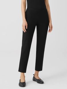 Crepe Pants, Leather Slide Sandals, Stretch Crepe, Slim Fit Pants, Slim Pants, Ankle Pants, Straight Pants, Pants Black, Eileen Fisher