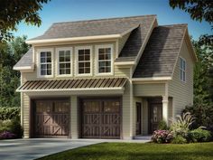 a two story house with three garages on the front and one above the garage