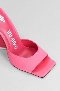 Outside:, 100% Fabric Lining:, 100% Fabric -, 100% Leather Sole:, 100% Leather Luxury Pink Open Heel Mules, Luxury Pink Pointed Toe Mules, Luxury Pink Mules For Spring, Designer High Heel Pink Mules, Designer Pink High Heel Mules, Luxury Pink Mules For Evening, Pink Open Toe Mules With Padded Heel, Pink Mules With Padded Open Heel, Modern Pink High Heel Mules