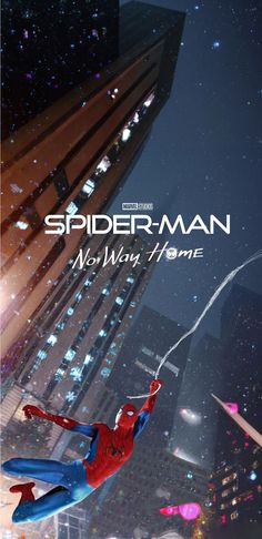 spider - man no way home movie poster with cityscape and skyscrapers in the background