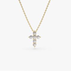 14K Gold Tiny Diamond Cross Necklace 14K Gold Ferkos Fine Jewelry Diamond Cross Necklace Gold, Diamond Cross Necklace, Tiny Cross, Diamond Cross Pendants, Tiny Diamond, Diamond Cross, Handcrafted Necklace, Cross Pendant Necklace, Diamond Design