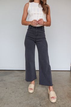 Our best-selling Devan denim jeans are back and in new colors! This high waisted, wide leg denim features a raw hemline and relaxed fit. These jeans pair well with bodysuits, crop tops, sweaters, you name it! Comes in mint, cream, olive (faded, deep green), dark green (vibrant dark green), black, chocolate brown, charc Soft-washed Cotton Jeans For Fall, Everyday Frayed Hem Bottoms For Fall, Everyday Fall Pants With Frayed Hem, Frayed Hem Bottoms For Fall, Frayed Hem Bottoms For Everyday Fall Wear, Everyday Bottoms With Frayed Hem For Fall, Trendy Soft-washed Jeans For Fall, Trendy Everyday Bottoms With Frayed Hem, Soft-washed Relaxed Fit Jeans For Spring