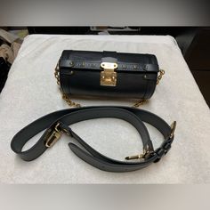 Excellent Condition. Looks Like Hardly Used. Has Some Creases On The Shoulder Strap From Being Folded. Comes With Original Receipt. Length: 8” Height: 4” Depth: 4” Shoulder Strap Drop: 18-22”” Chain Drop: 8” Chain And Strap Are Removable Luxury Box Bag With Metal Hardware For Evening, Luxury Black Box Bag For Evening, Luxury Box Bag With Branded Hardware, Black Luxury Box Bag For Everyday, Black Box Bag For Everyday Luxury, Luxury Black Box Bag For Formal Occasions, Black Double Flap Bag With Chain Strap, Luxury Rectangular Box Bag With Metal Hardware, Luxury Black Box Bag With Branded Hardware