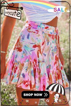 Multicolor Abstract Floral Print Ruffled Mini Skirt Brunch Flared Skirt With Ruffle Hem, Spring Vacation Ruffled Skirt Bottoms, Fitted Multicolor Ruffled Mini Skirt, Ruffled Skirt For Vacation In Spring, Summer Multicolor Floral Print Skort, Chic Multicolor Floral Print Mini Skirt, Summer Ruffle Skort, Spring Bohemian Skirt With Ruffle Hem, Bohemian Ruffle Hem Skirt For Spring