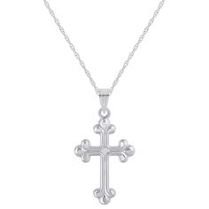 Display your faith with this lovely 14k white gold Fleur de Lis cross pendant necklace. Click on this JEWELRY & WATCHES GUIDE to learn about fit, styles, materials and more! Display your faith with this lovely 14k white gold Fleur de Lis cross pendant necklace. Click on this JEWELRY & WATCHES GUIDE to learn about fit, styles, materials and more! FEATURES Pendant dimensions: 0.5 in. x 0.875 in. Chain length: 16 in. + 2-in. extender Chain type: rope Clasp: spring-ring Metal: 14k white gold Plating Ring Metal, Cross Pendant Necklace, Metal Rings, Spring Rings, Gold Plating, Cross Pendant, Chain Lengths, Chain Length, Womens Jewelry Necklace