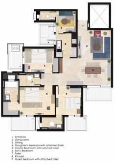 an apartment floor plan with two bedroom, one bathroom and living room in the middle