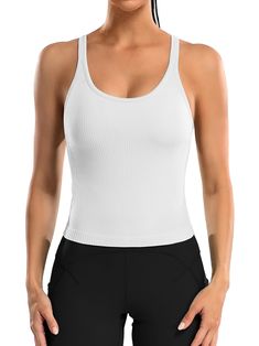 PRICES MAY VARY. Ribbed Seamless: Womens workout tops made of stretchy compression, moisture-wicking, soft fabric for all-day comfort Waist Length: Cropped tank top is just below the belly button, long enough to provide moderate coverage and conceal tummy fat Built in Removable Bra: Longline sports bra with medium support to against shock, elastic band inside prevent the bra from shifting Racerback Tank: Athletic tank tops feature racerback and scoop neckline that beautify your body curve and pr Womens Workout, Workout Tops For Women, Workout Crop Top, Body Curves, Yoga Bra, Waist Length, Racerback Tank Top, Belly Button, Cropped Tank Top