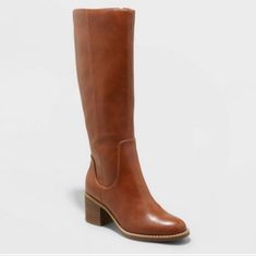 Calf Stretchers .5 In Platform 3 Inch Heel Partial Side Zip New In Box *S Riding Boots Cognac, Long Camel Boots, Tall Light Brow Boots, Court Attire Women Boots, Madewell Tall Boots, Congnac Boots, Interview Boots, Brown Tall Fit Knee-high Boots With Round Toe, Casual Tall Brown Boots