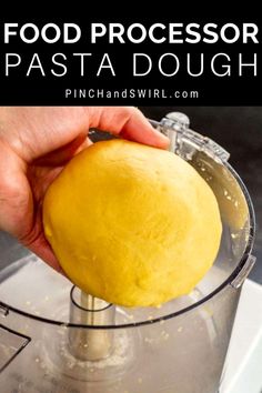 a person is using a food processor to make pasta dough in a blender with text overlay