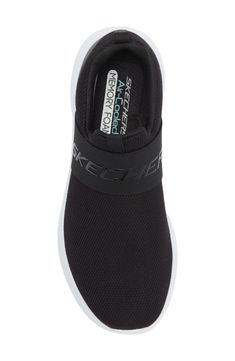 An ultraflexible outsole grounds this comfort-focused slip-on featuring an engineered-mesh upper and supportive footbed. Textile upper and lining/synthetic sole Imported Synthetic Slip-on Sneakers With Arch Support For Running, Black Athleisure Slip-on Sneakers With Cushioned Footbed, Black Sporty Slip-ons With Cushioned Footbed, Black Mesh Sneakers With Arch Support, Sporty Slip-ons With Cushioned Footbed For Sports, Synthetic Low-top Slip-ons For Sports, Functional Slip-on Sneakers With Arch Support, Athleisure Synthetic Slip-on Sneakers Slip-resistant, Athleisure Slip-on Sneakers, Slip-resistant