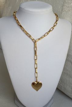 Gold Large Link Necklace Statement Thick Gold Necklace Gold - Etsy Gold Heart Pendant Chain Necklace, Gold Chunky Heart-shaped Jewelry, Gold Chunky Chain Necklace For Valentine's Day, Chunky Heart Shaped Gold Jewelry, Chunky Heart-shaped Gold Jewelry, Gold Metal Heart Choker Necklace, Gold Chain Necklace With Heart Charm, Gold Heart Necklace With Chunky Chain, Chunky Heart-shaped Gold Necklace