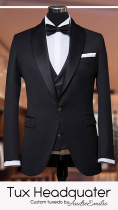 Make a bold statement at your next formal event with this Men's Black Shawl Lapel Tuxedo. This sophisticated tuxedo features a sleek black color and an elegant shawl lapel design. The option to buy now and pay later makes this tuxedo even more appealing, giving you the flexibility to purchase the perfect outfit for your event. The high-quality fabric and attention to detail ensure a comfortable fit. Buy now and pay later, only at Andre Emilio. #afterpayusa #afterpay Classic Black Tuxedo With Lapel Collar, Black Tuxedo Blazer For Black Tie Event, Black Tuxedo Blazer For Black Tie Occasions, Black Single Button Tuxedo For Black-tie Events, Black Notch Lapel Tuxedo For Black Tie, Black Tuxedo For Black Tie Events, Luxury Black Suits With Lapel Collar, Luxury Black Suit With Lapel Collar, Tailored Black Tuxedo With Lapel Collar