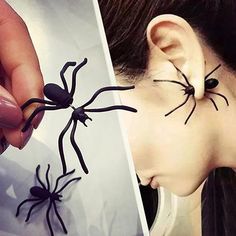 Weird Design, Spiders Scary, Funny Jewelry, Mode Hippie, Spider Earrings, Stud Earrings Unique, Punk Earrings, Black Spider, Stud Jewelry