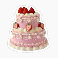 a three tiered cake with strawberries on top