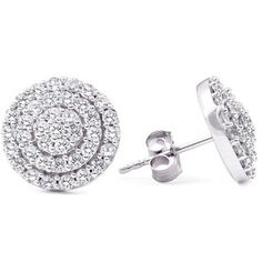 Pompeii3 1ct Pave Diamond Double Halo Cluster Studs 10K White Gold, Women's, Size: Small Diamond Free, Double Halo, Broken Chain, Diamond Settings, Diamond Cluster, Screw Back Earrings, Everyday Jewelry, Diamond Studs, Halo Diamond