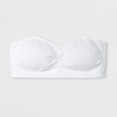 Size Medium Casual Fitted Cotton Bra, Fitted Casual Cotton Bra, White Fitted Bandeau Top, White Strapless Cotton Crop Top, White Bandeau Top With Built-in Bra, Seamless Cotton Bandeau Crop Top, White Cotton Bra For Summer, White Cotton Summer Bra, Strapless Cotton Crop Top With Built-in Bra