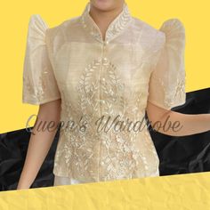 Elevate your fashion game with our exquisite Filipiniana collection, perfect for special occasions and cultural events. Shop now! ✨ Fabric: Organza with 3D Lace Imelda Sleeves Chinese Collar Note: We are going to ship from Philippines and our courier is DHL, the Contact number of the receiver is required. so please send us your contact number after you check out. Thank you so much 🫶💌 Organza Blouse For Wedding And Eid Festival, Wedding Eid Organza Blouse, Floral Embroidered Brocade Sets, Elegant White Traditional Wear For Spring, Wedding Pearl Embroidery Blouse Piece, Festive Embroidered Organza Tops, Fitted Organza Blouse For Eid, Eid Organza Fitted Blouse, Wedding Organza Blouse Piece