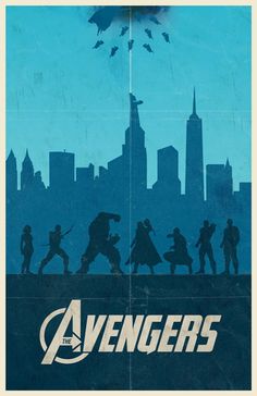 the avengers movie poster is displayed in front of a cityscape with birds flying over it