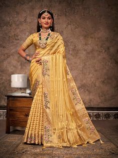 Wedding saree party wear saree Saree fabric Pure tissue Saree work reshom embroidered swarovski work Blouse unstiched https://www.ebay.com/itm/355199449141?mkcid=16&mkevt=1&mkrid=711-127632-2357-0&ssspo=5tfbznihtgw&sssrc=2524149&ssuid=5tfbznihtgw&var=&widget_ver=artemis&media=WHATS_APP Saree Party, Saree Work, Saree Party Wear, Sequence Saree, Tissue Saree, Yellow Saree, Embroidered Border, Party Kleidung, Wedding Saree