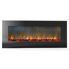 an electric fireplace with flames on the side and red flame coming from it's sides