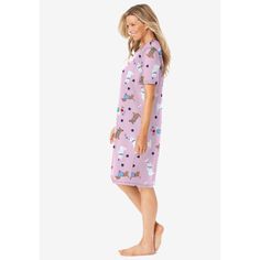 Enjoy ultimate comfort with our Short Print Sleepshirt, made from pure cotton for a soft and cozy feel. Features fun and whimsical prints that bring a touch of joy to your bedtime routine. Relax in style with a ribbed V-neck and short sleeves designed for optimal sleeping comfort. The A-line shape offers a relaxed fit that allows for easy movement and a carefree feel. Perfect for lounging around the house or snuggling up at night, this sleepshirt combines comfort with style. Ideal 40" length pro Multicolor Cotton Sleepwear With Cartoon Print, Cute Printed Cotton Sleepwear, Cartoon Print Cotton Sleepwear, Cute Cotton Sleepwear With Relaxed Fit, Playful Printed Cotton Sleepwear, Comfortable Crew Neck Sleepwear For Bedtime, Cotton Cartoon Print Sleepwear For Pajama Party, Comfortable Printed Cotton Sleepwear, Cute Cotton Sleepwear With Cartoon Print