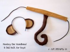 the monkey ear headband and tail for boys is made out of felt, yarn and wood