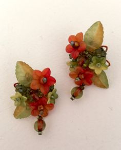 ORANGE SUNSET Handbeaded Vintage Inspired Earrings by Colleen | Etsy Vintage Inspired Earrings, Earthy Green, Orange Sunset, Painted Resin, Flower Earring, Resin Flowers, Life Time, Matching Necklaces, Hand Beading