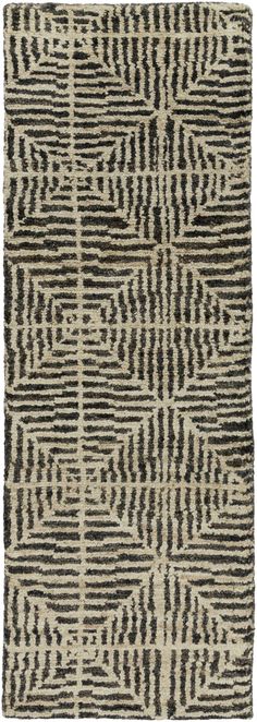 a black and white rug with lines on it