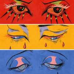 four different colored eyes with tears and tears