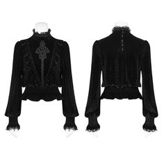 Gothic Middle collar Dark-grain Velvet Blouse for Women Gothic Long Sleeve Halloween Tops, Black Punk Style Tops For Cosplay, Black Punk Tops For Cosplay, Gothic Long Sleeve Tops For Halloween, Black Emo Cosplay Tops, Black Emo Tops For Cosplay, Gothic Tops For Costume Party In Fall, Gothic Top For Costume Party In Fall, Gothic Style Cosplay Top For Fall